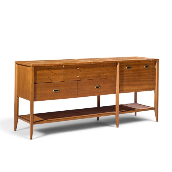 john keal for brown saltman style mid century mahogany and cane console credenza