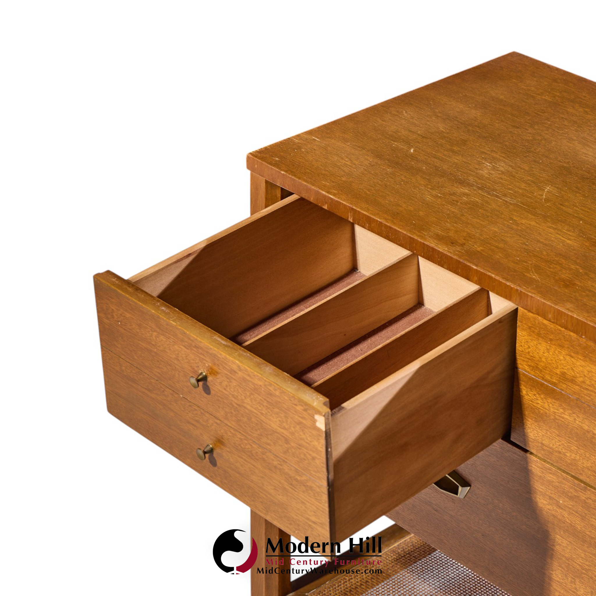 john keal for brown saltman style mid century mahogany and cane console credenza