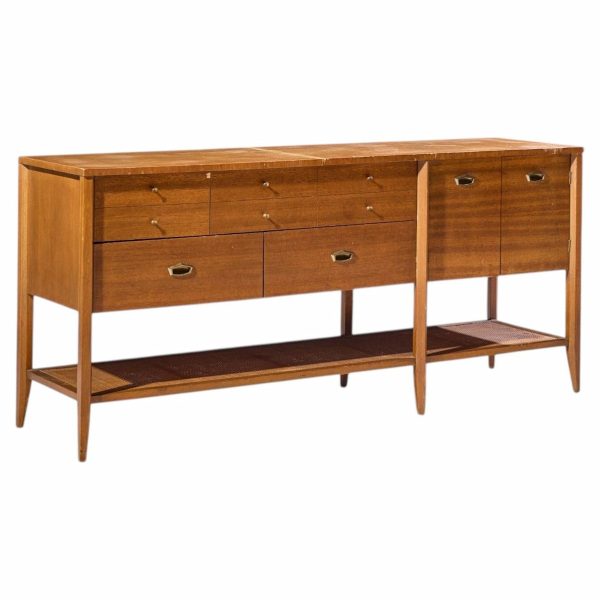 john keal for brown saltman style mid century mahogany and cane console credenza