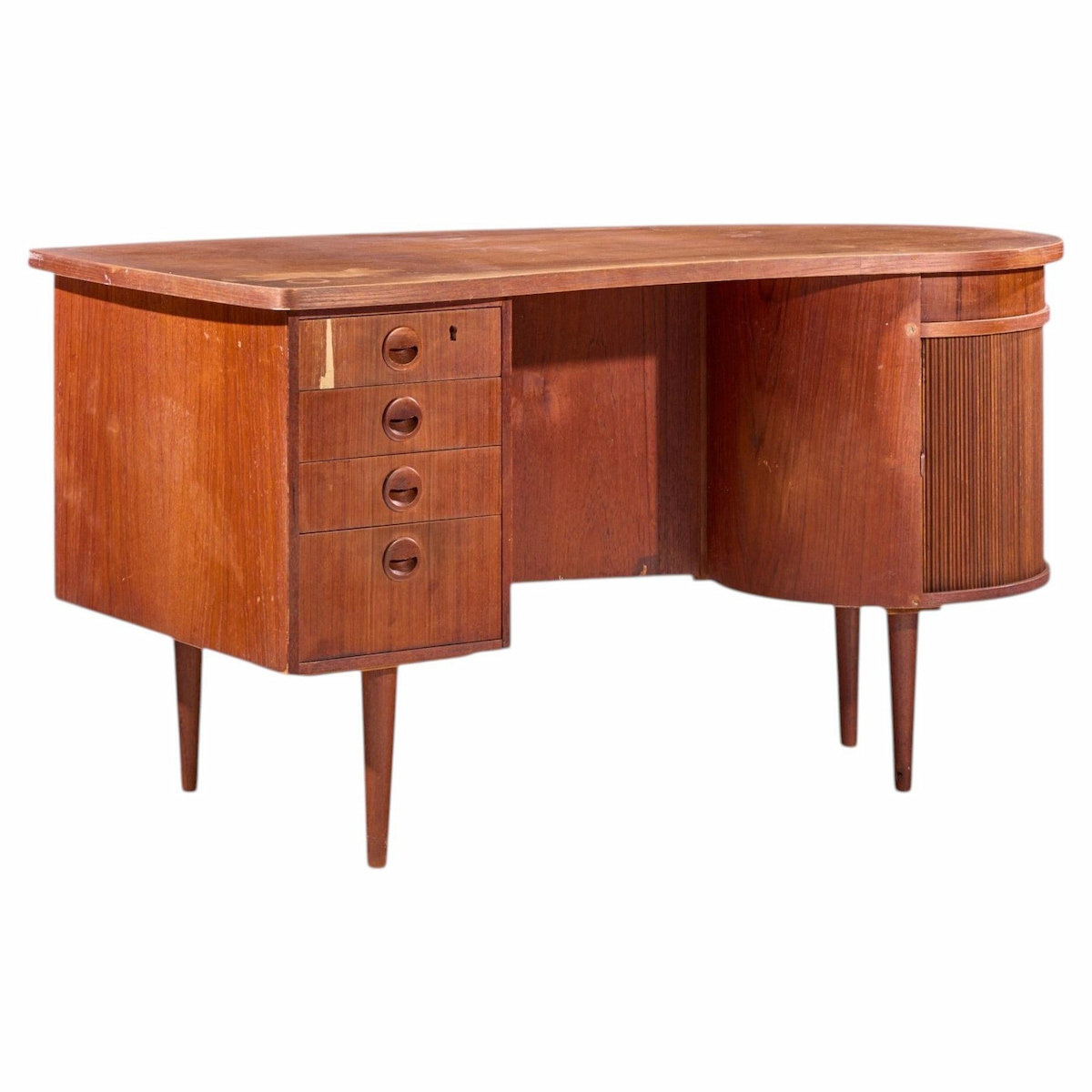kai kristiansen for feldballes model 54 mid century danish teak tambour door desk