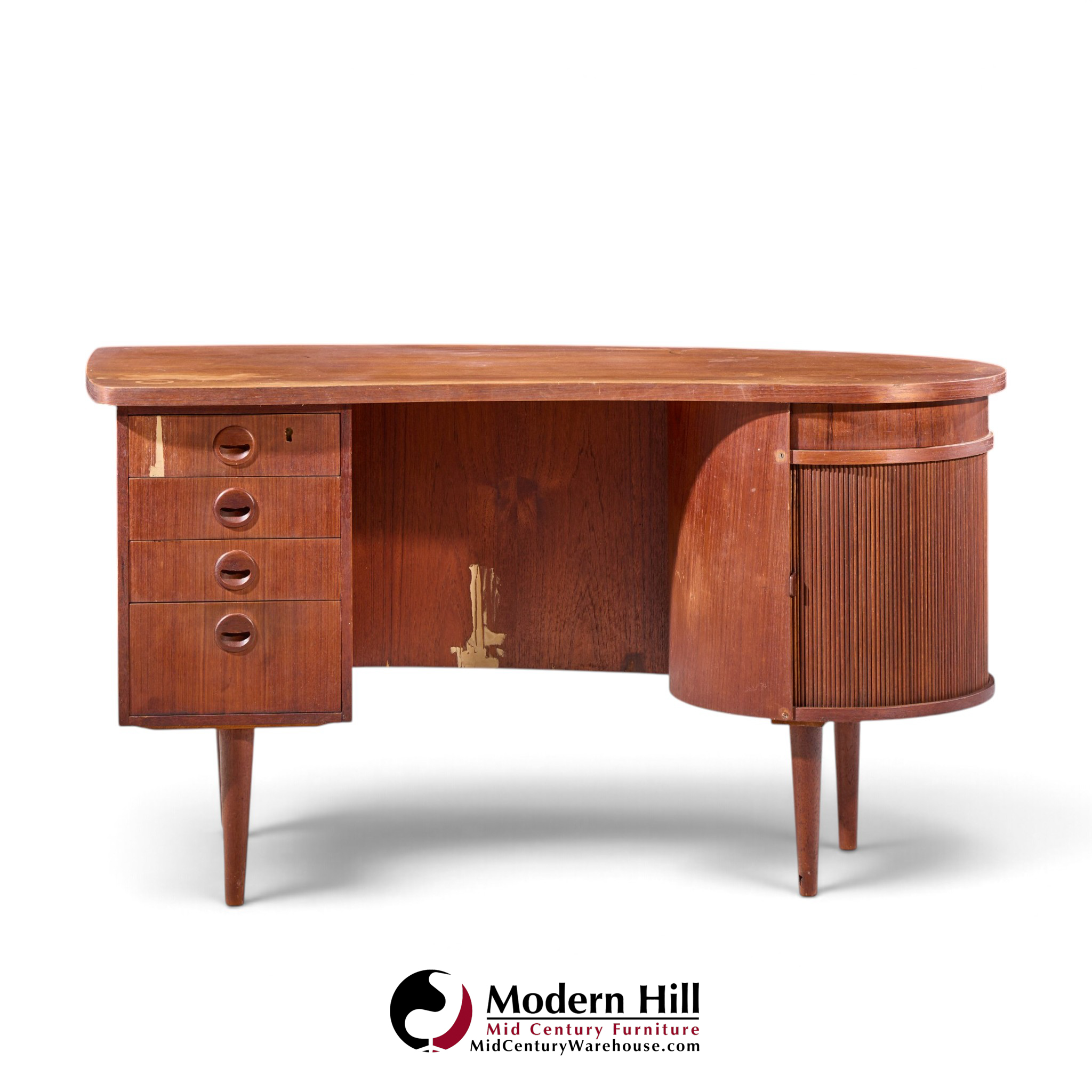 kai kristiansen for feldballes model 54 mid century danish teak tambour door desk