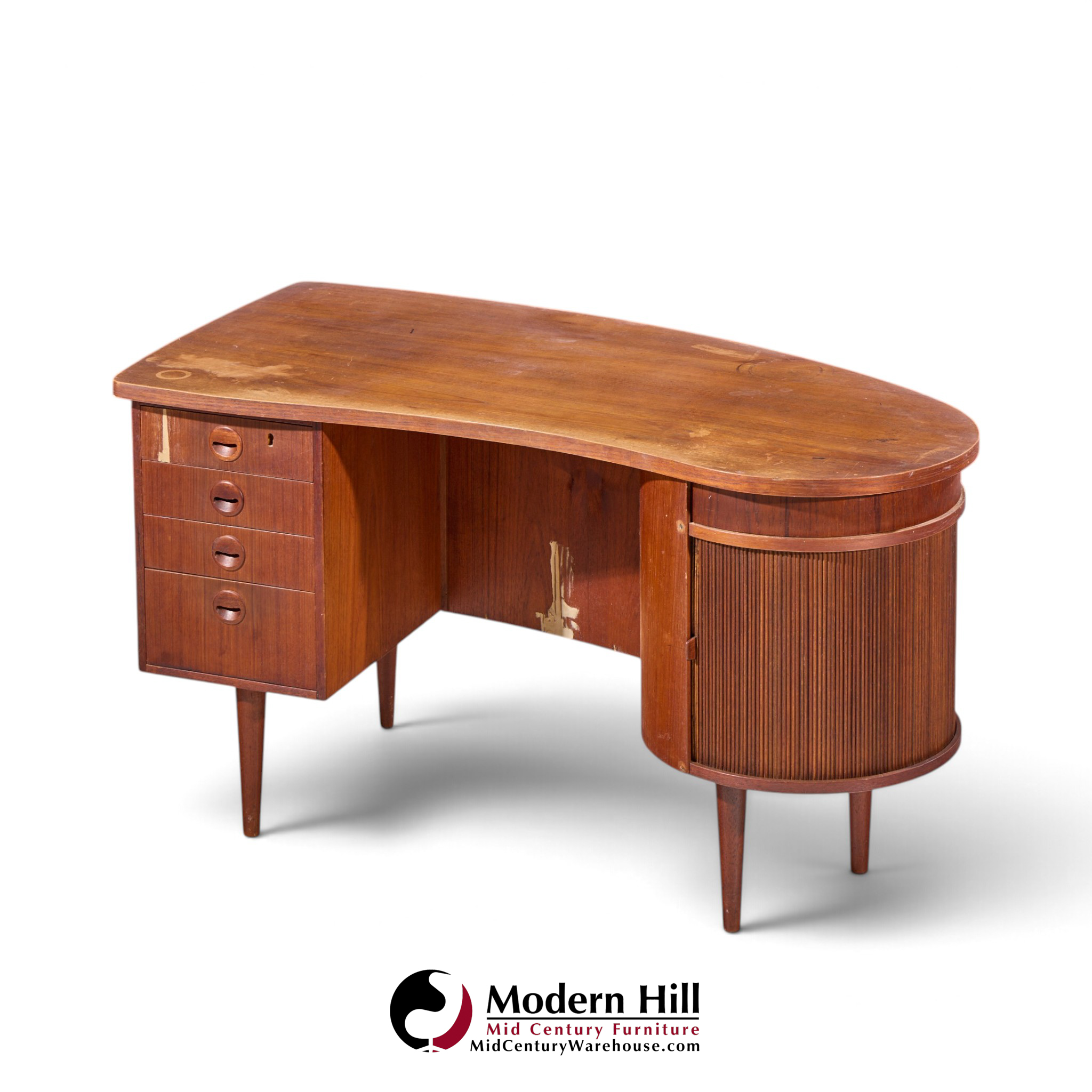 kai kristiansen for feldballes model 54 mid century danish teak tambour door desk