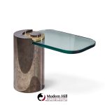 karl springer mid century sculpture leg gunmetal and glass side table