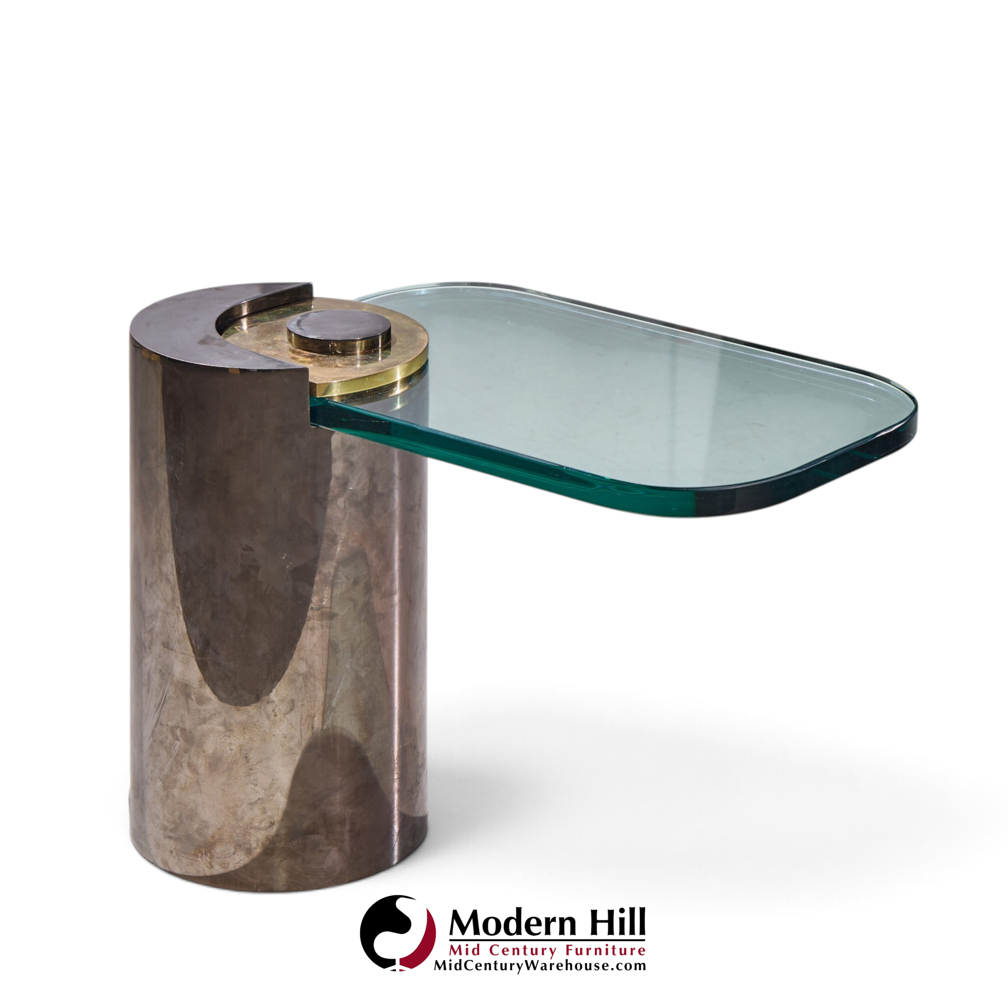 karl springer mid century sculpture leg gunmetal and glass side table