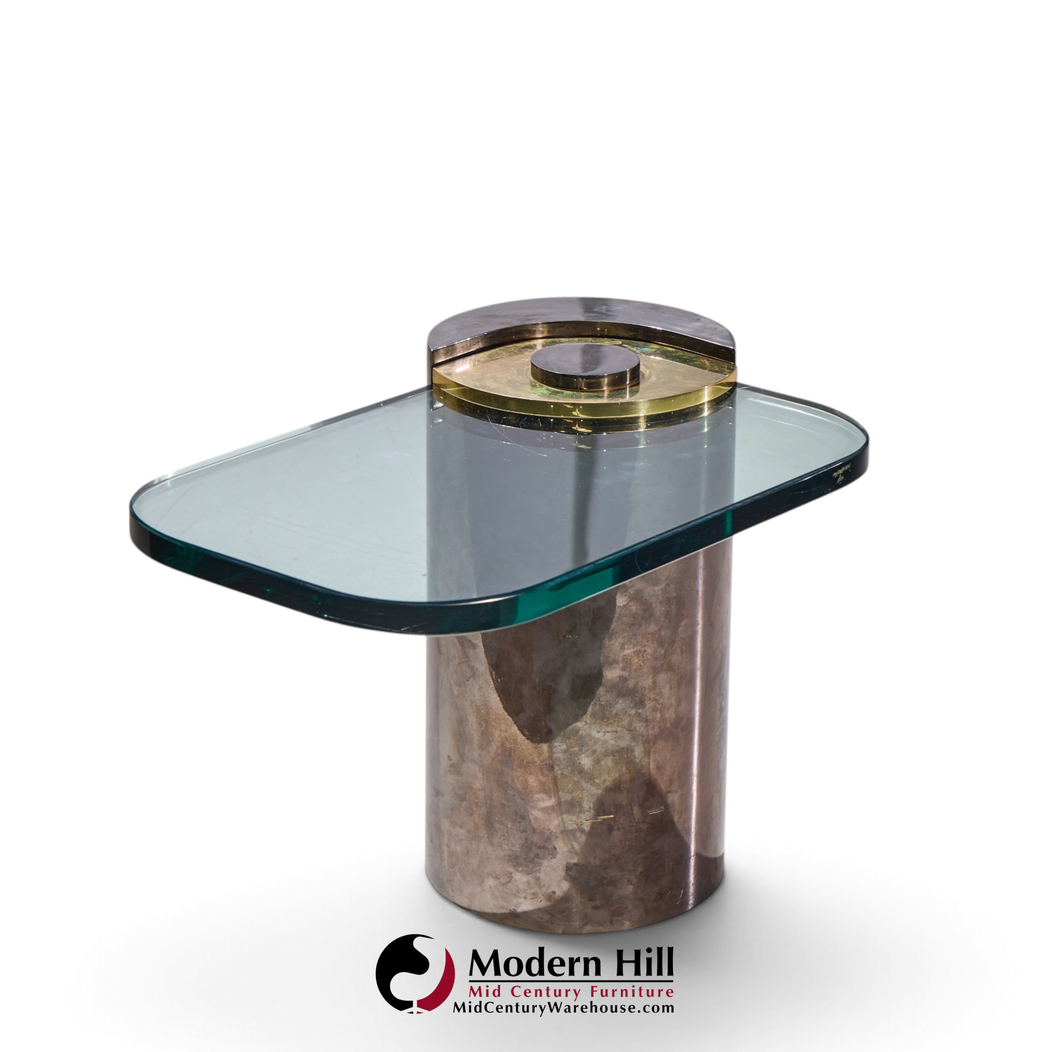 karl springer mid century sculpture leg gunmetal and glass side table
