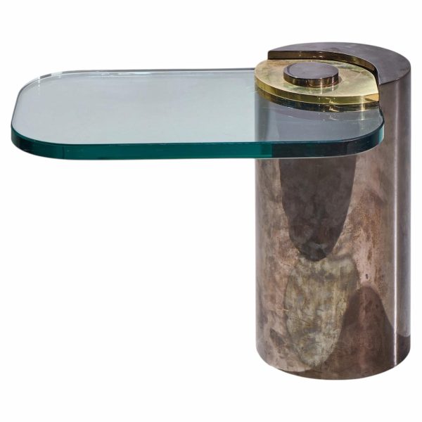 karl springer mid century sculpture leg gunmetal and glass side table
