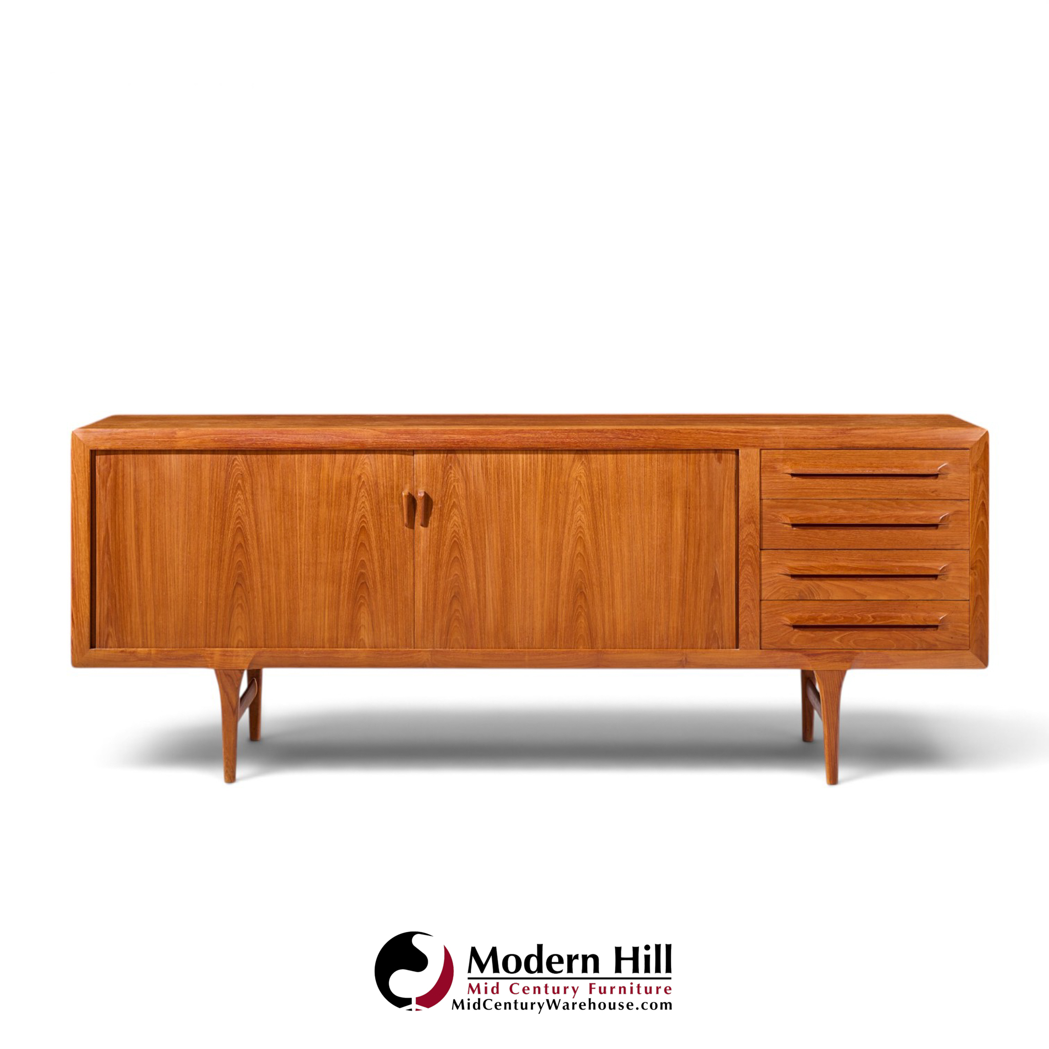 kofod-larsen for faarup møbelfabrik mid century danish teak tambour door credenza