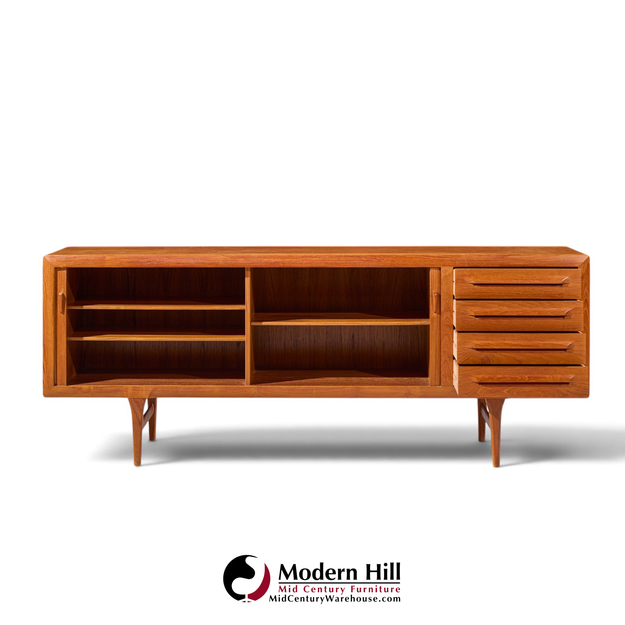 kofod-larsen for faarup møbelfabrik mid century danish teak tambour door credenza