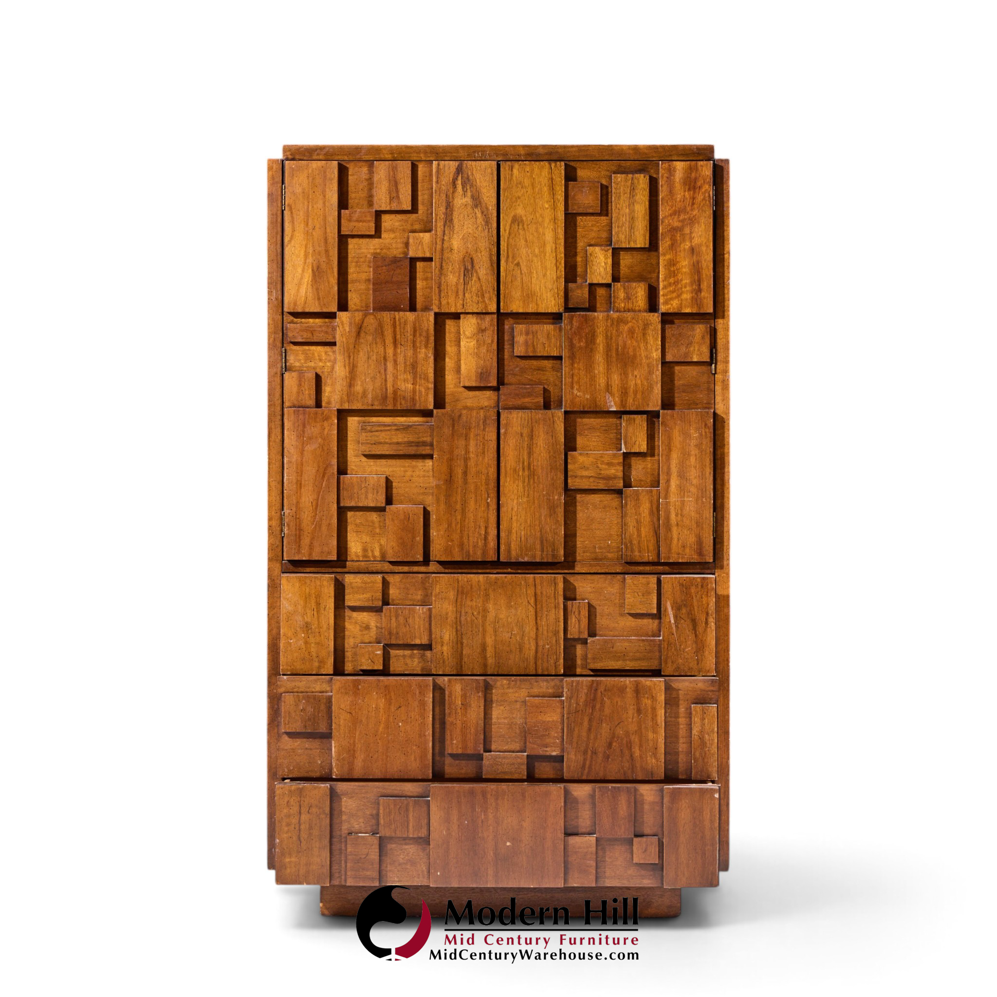 lane staccato brutalist mid century walnut armoire dresser