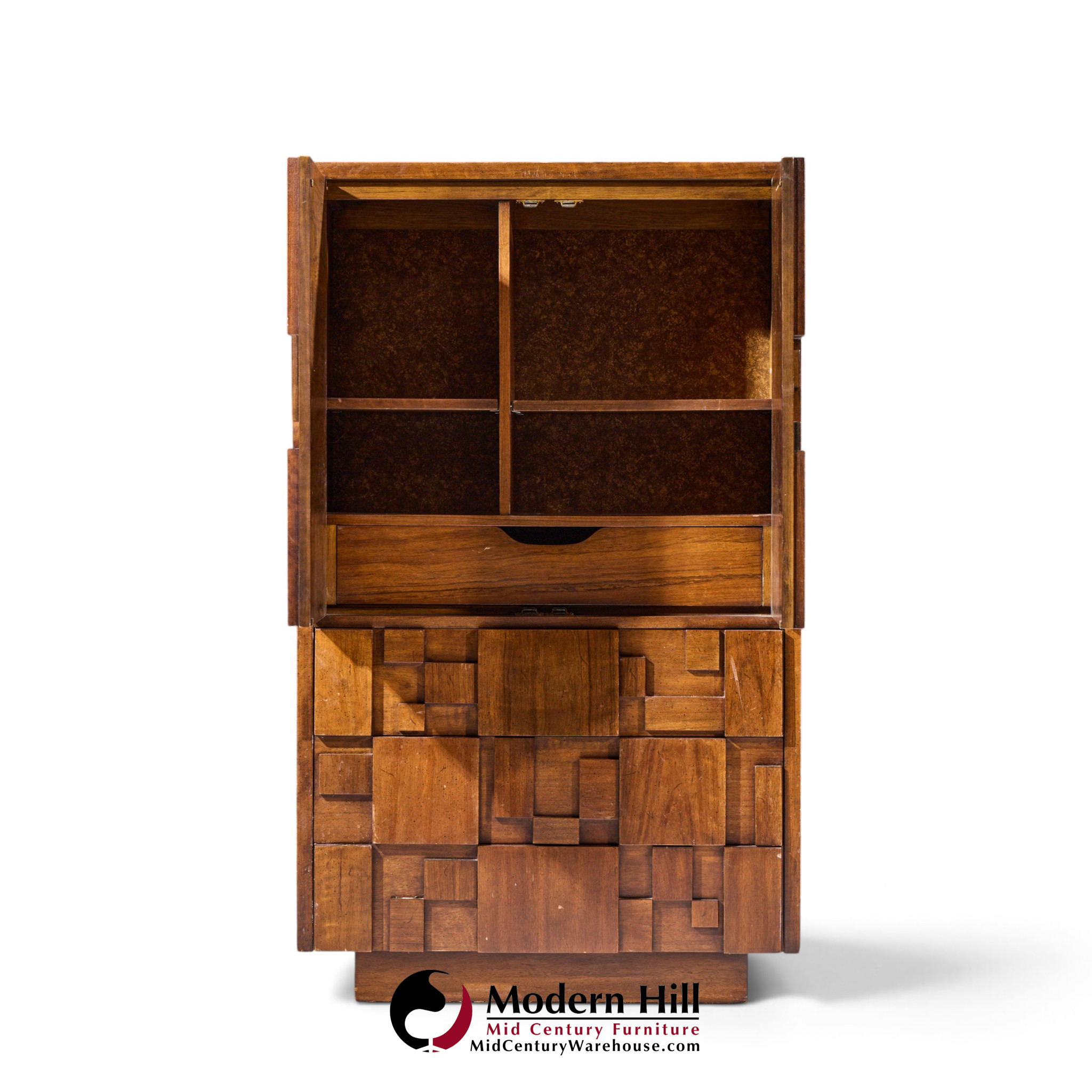 lane staccato brutalist mid century walnut armoire dresser