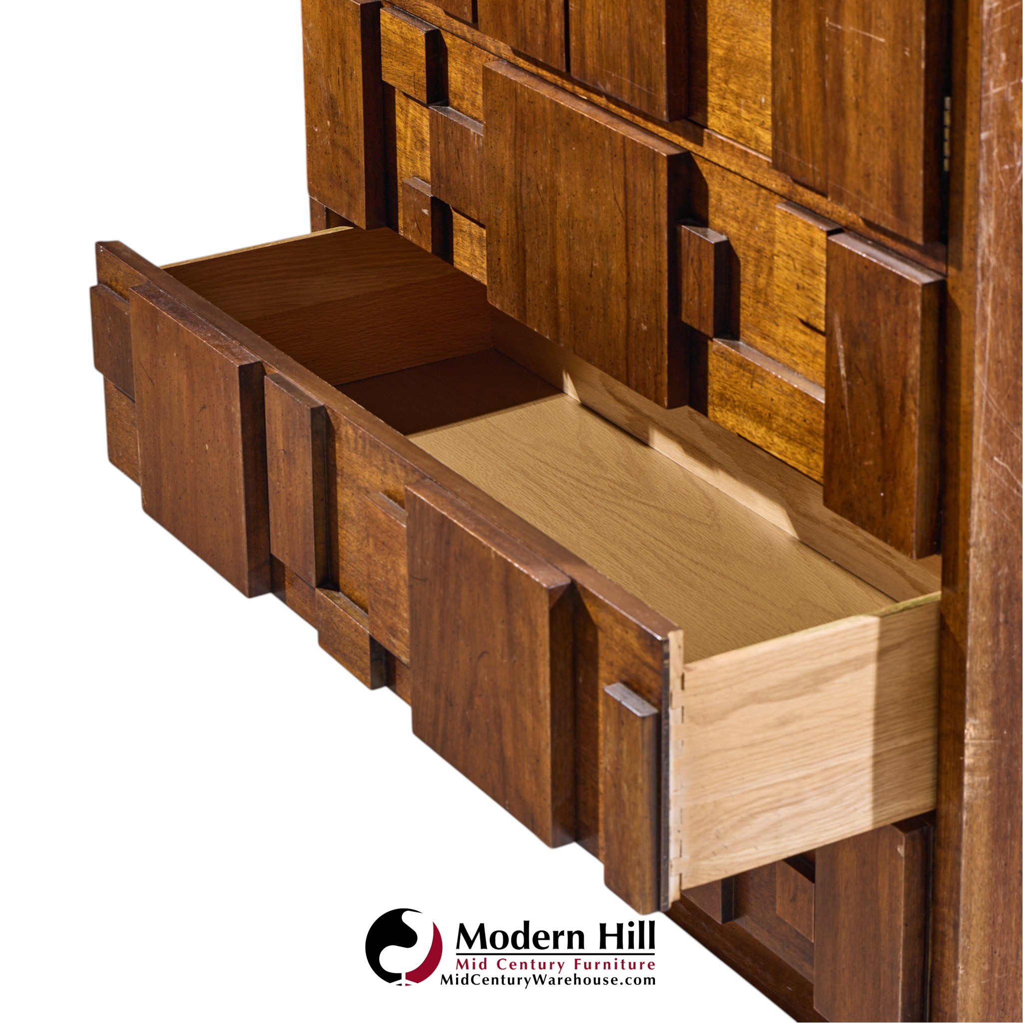 lane staccato brutalist mid century walnut armoire dresser