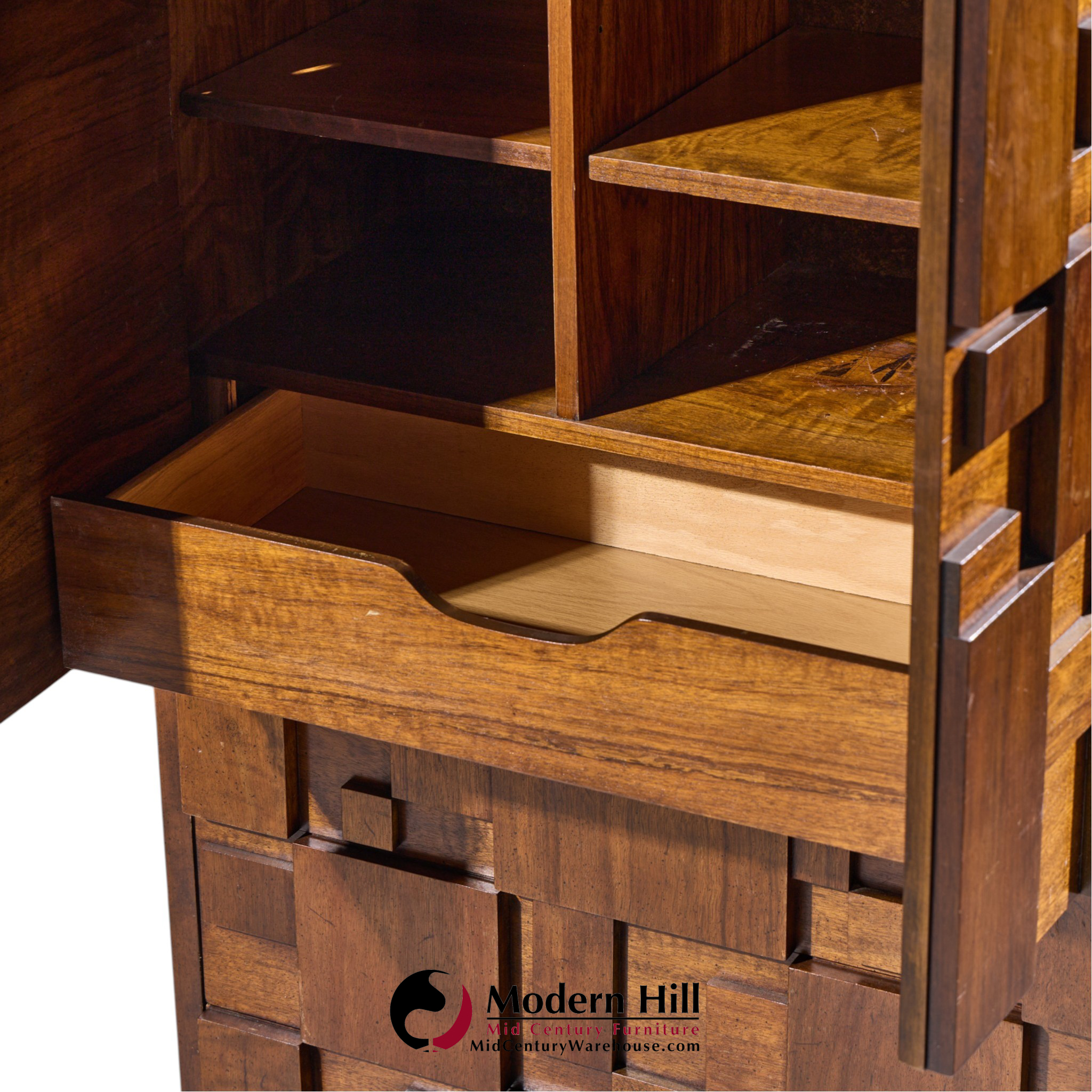 lane staccato brutalist mid century walnut armoire dresser