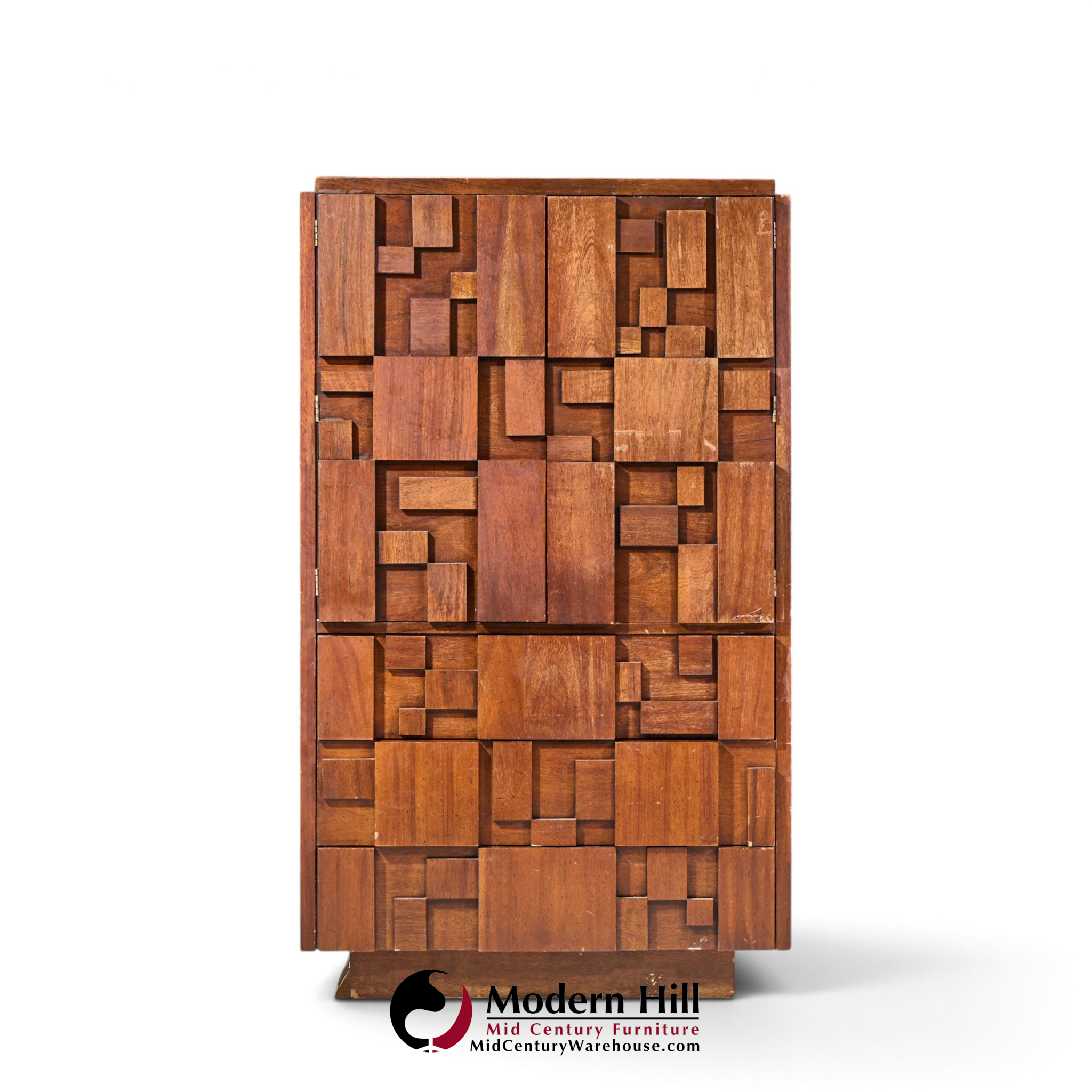 lane staccato brutalist mid century walnut armoire highboy dresser