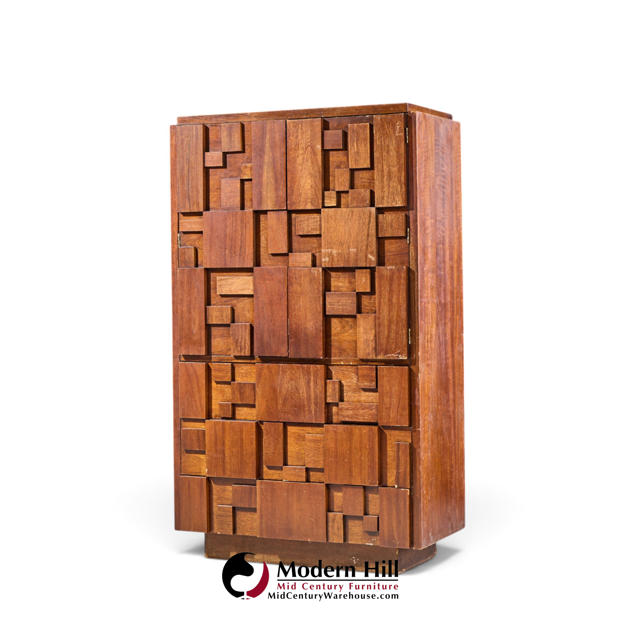 lane staccato brutalist mid century walnut armoire highboy dresser
