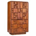 lane staccato brutalist mid century walnut armoire highboy dresser
