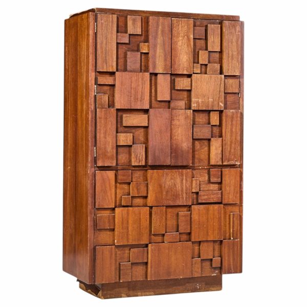 lane staccato brutalist mid century walnut armoire highboy dresser