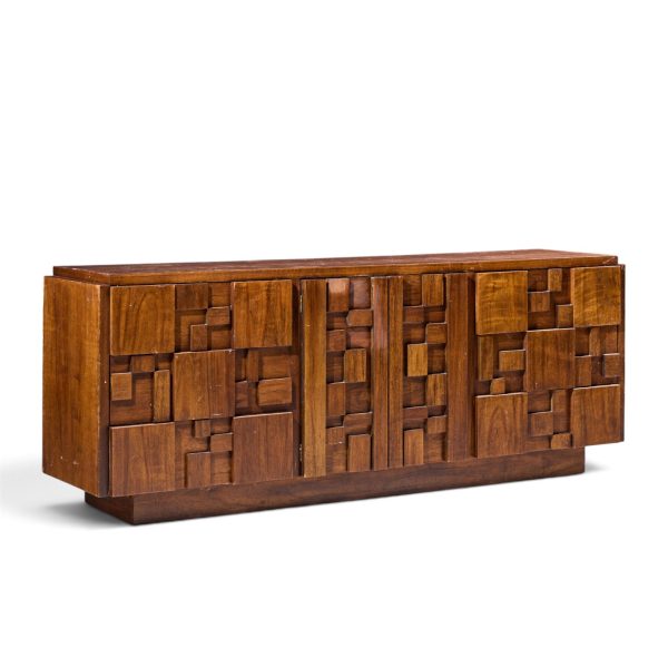 lane staccato brutalist mid century walnut lowboy dresser
