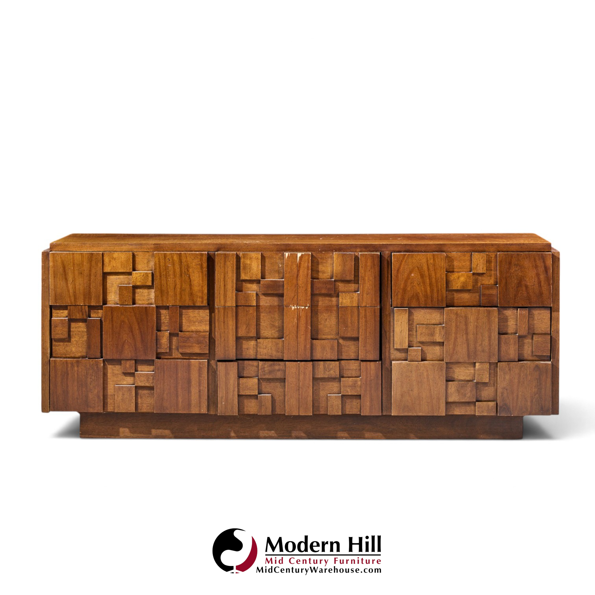 lane staccato brutalist mid century walnut lowboy dresser