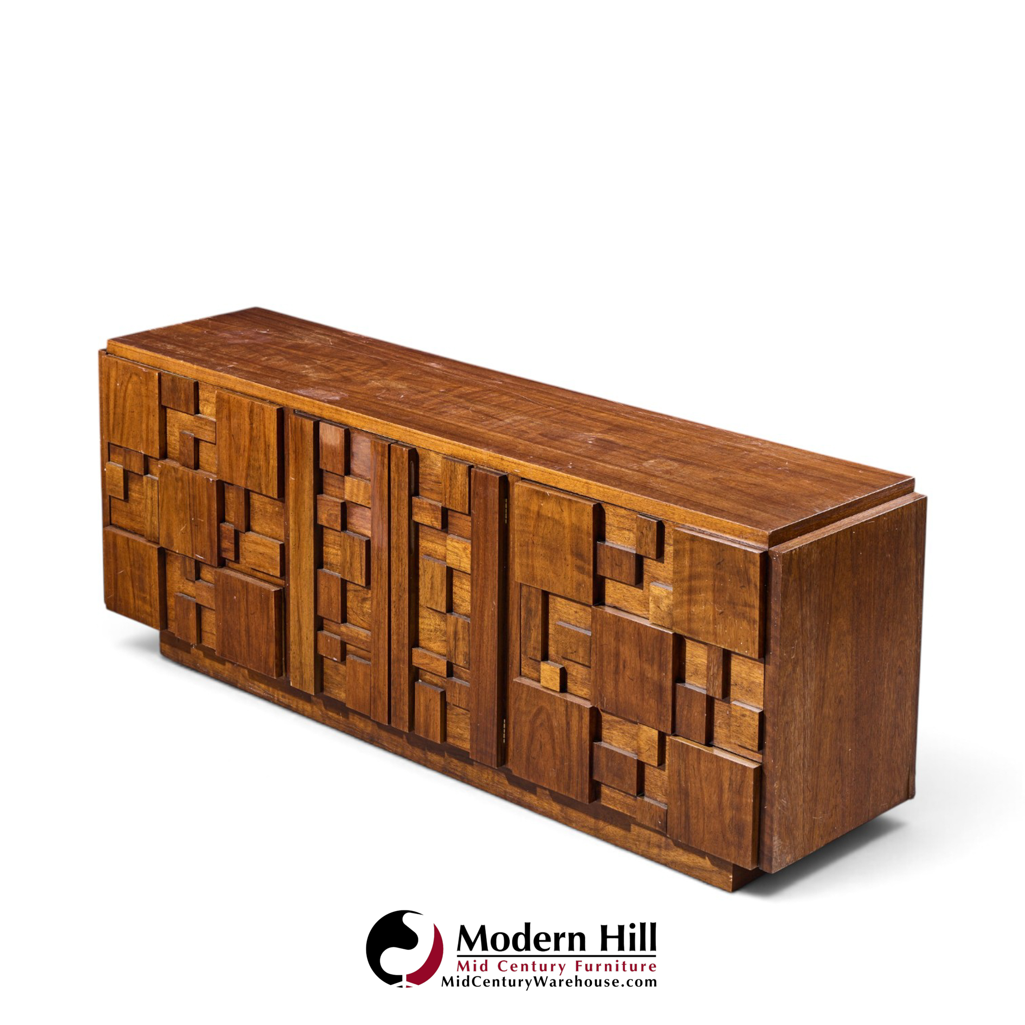 lane staccato brutalist mid century walnut lowboy dresser