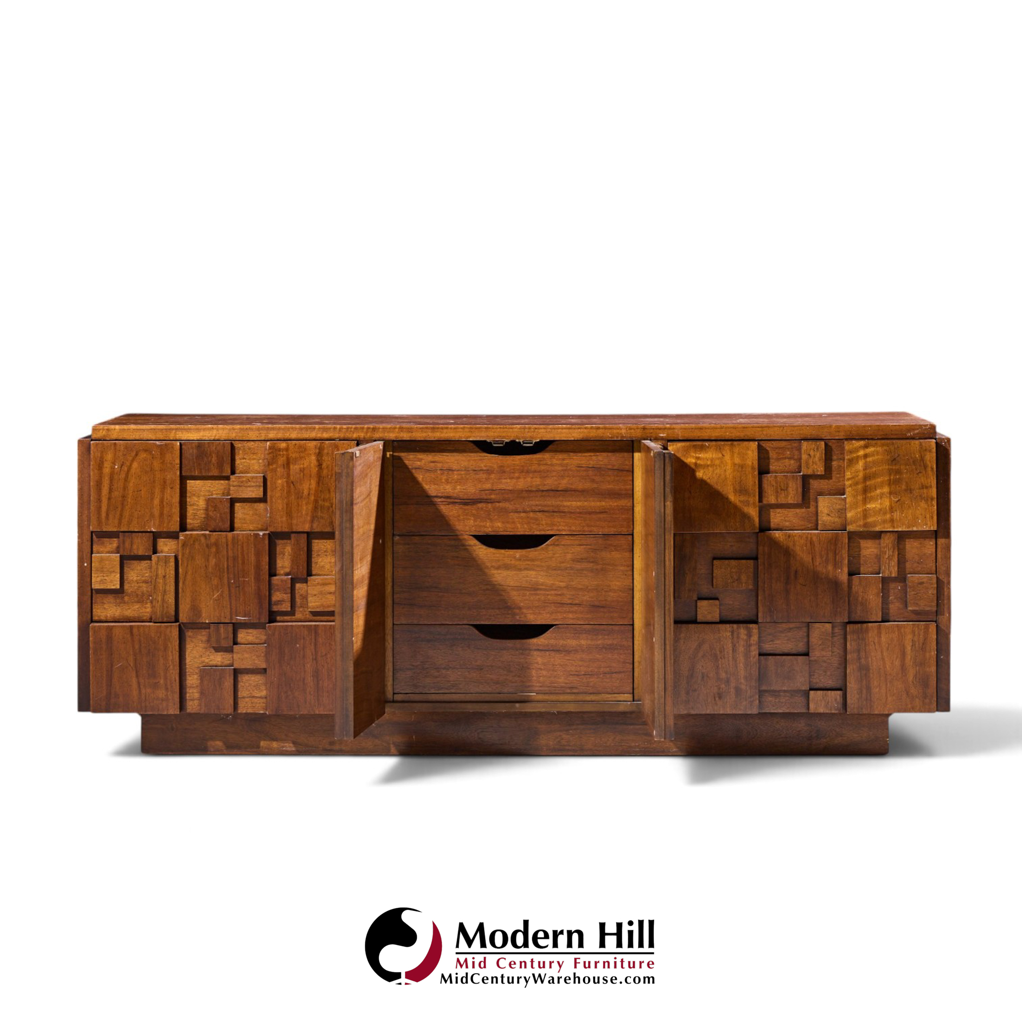 lane staccato brutalist mid century walnut lowboy dresser