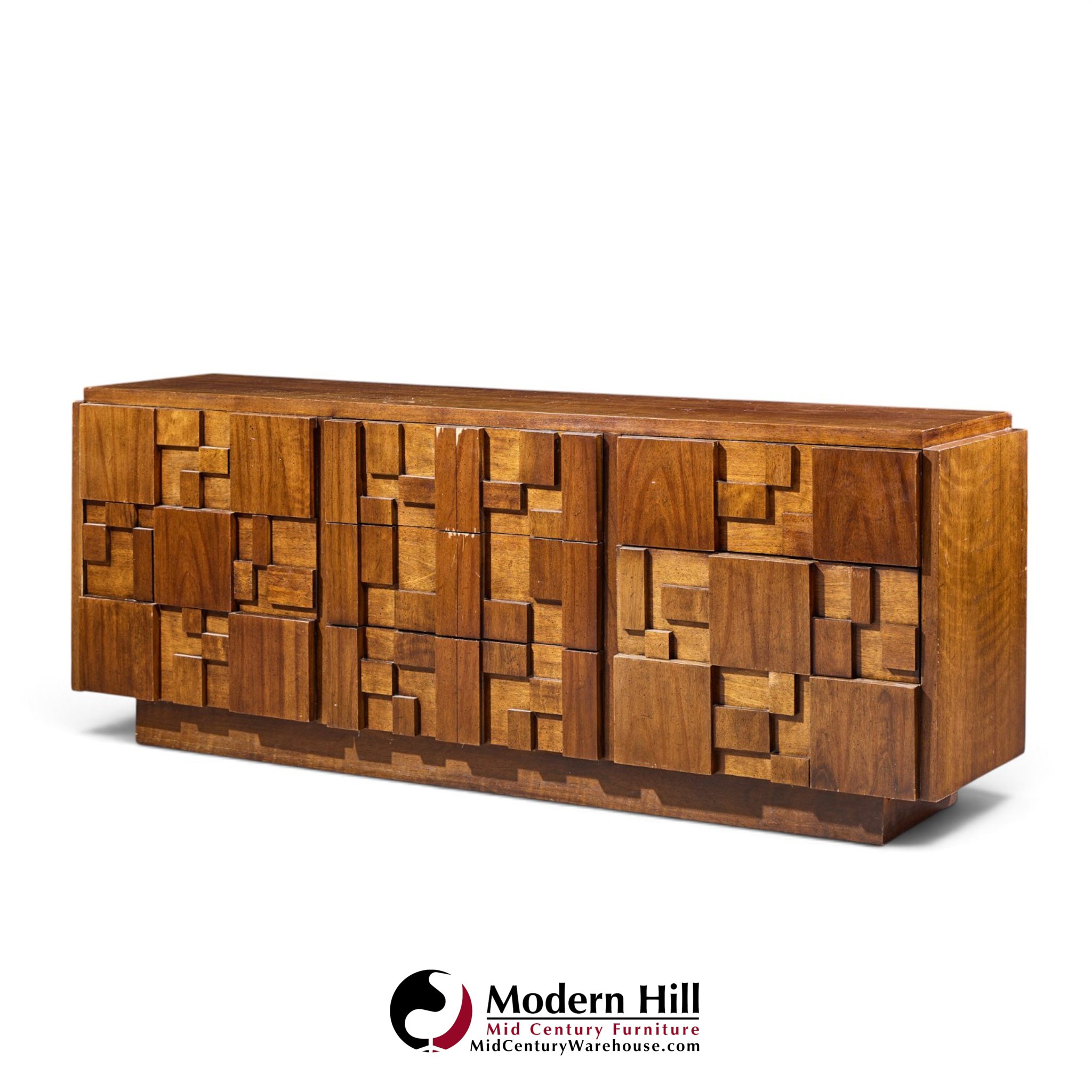 lane staccato brutalist mid century walnut lowboy dresser