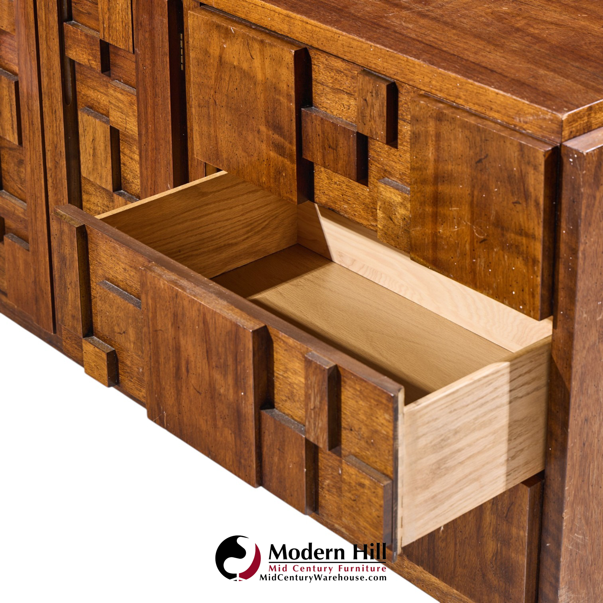 lane staccato brutalist mid century walnut lowboy dresser
