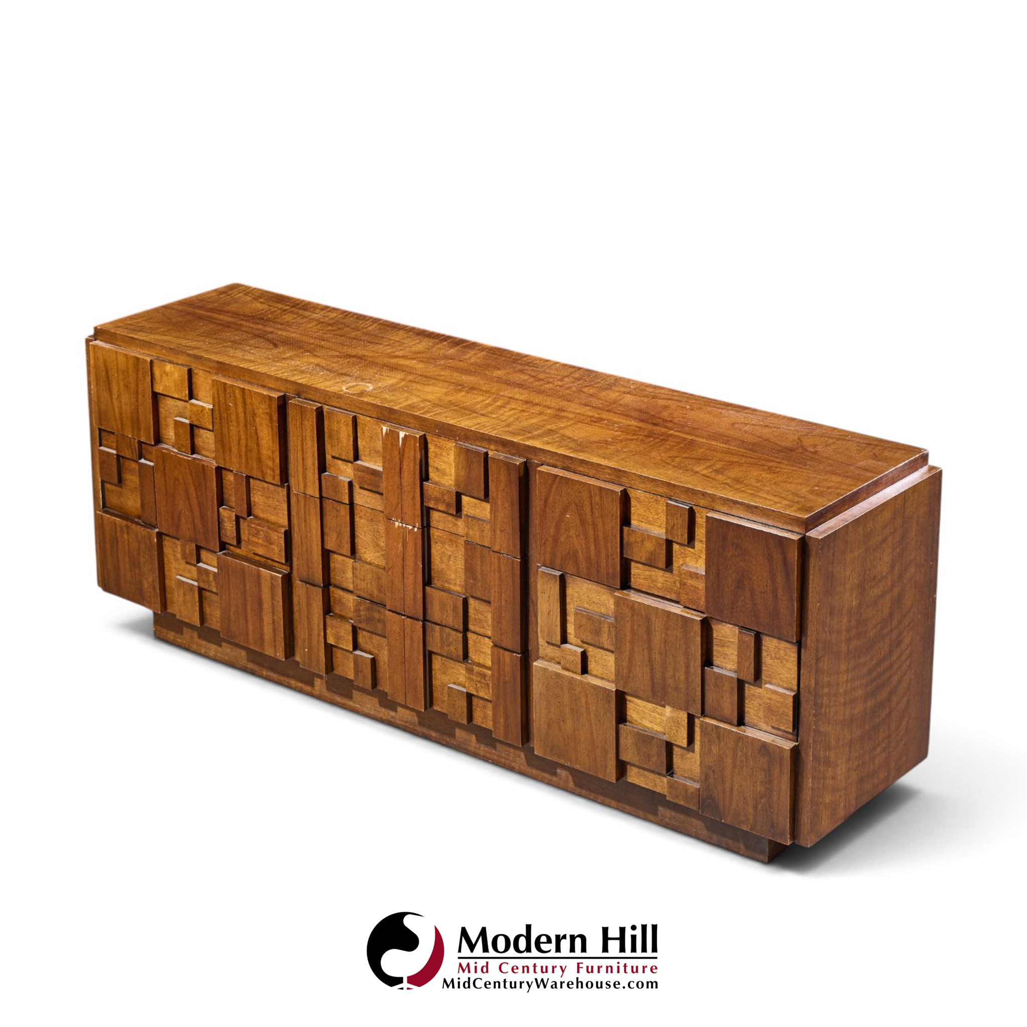 lane staccato brutalist mid century walnut lowboy dresser