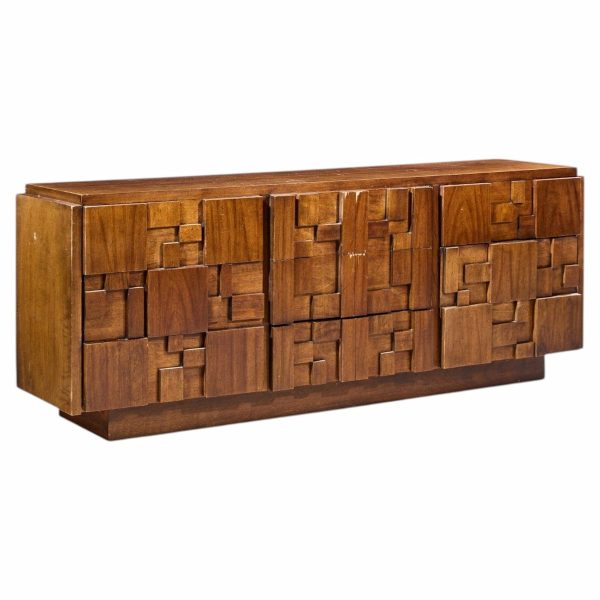 lane staccato brutalist mid century walnut lowboy dresser