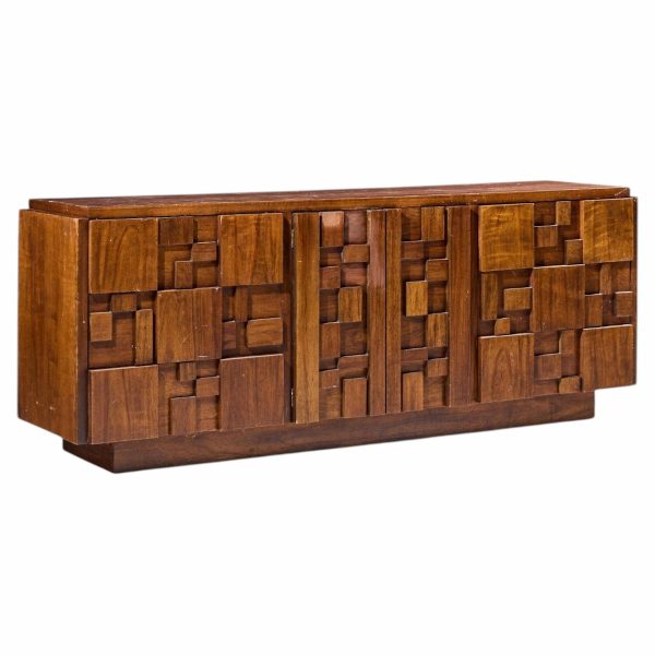 lane staccato brutalist mid century walnut lowboy dresser