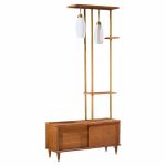mid century walnut and brass wall unit room divider