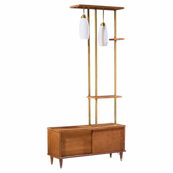 mid century walnut and brass wall unit room divider