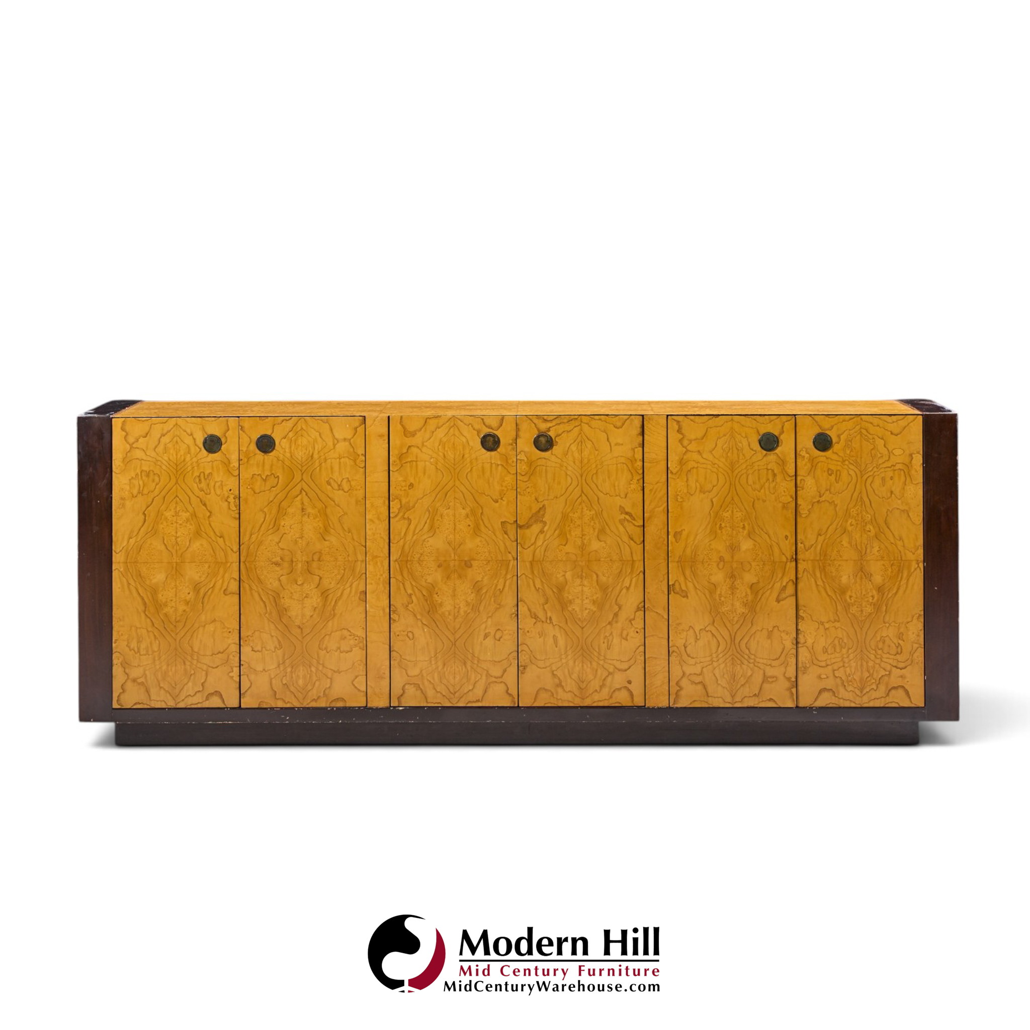 milo baughman style century mid century burlwood credenza