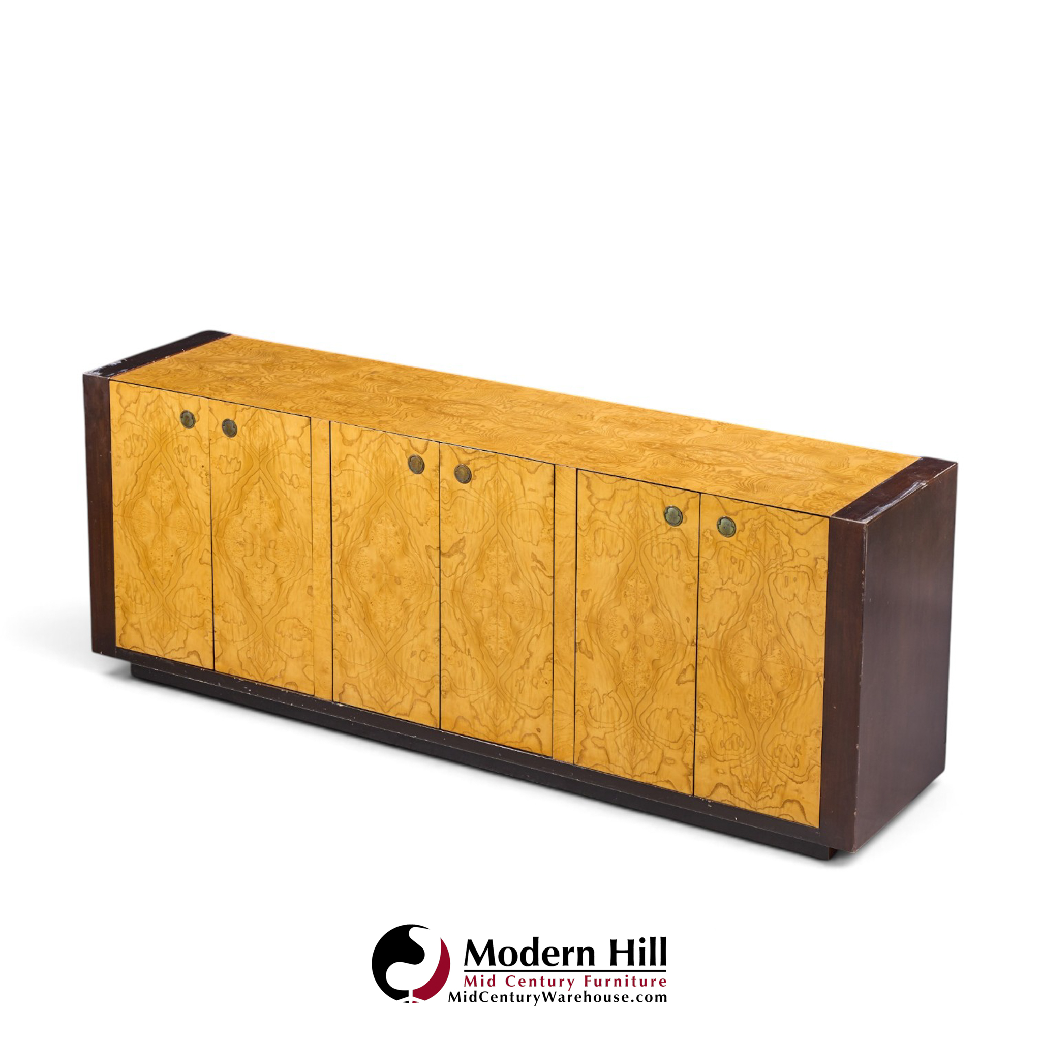 milo baughman style century mid century burlwood credenza