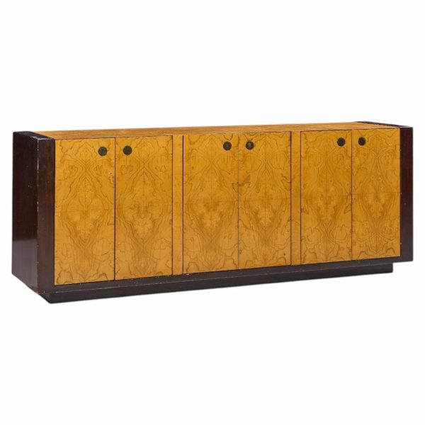milo baughman style century mid century burlwood credenza