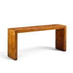 milo baughman style mid century burlwood console table