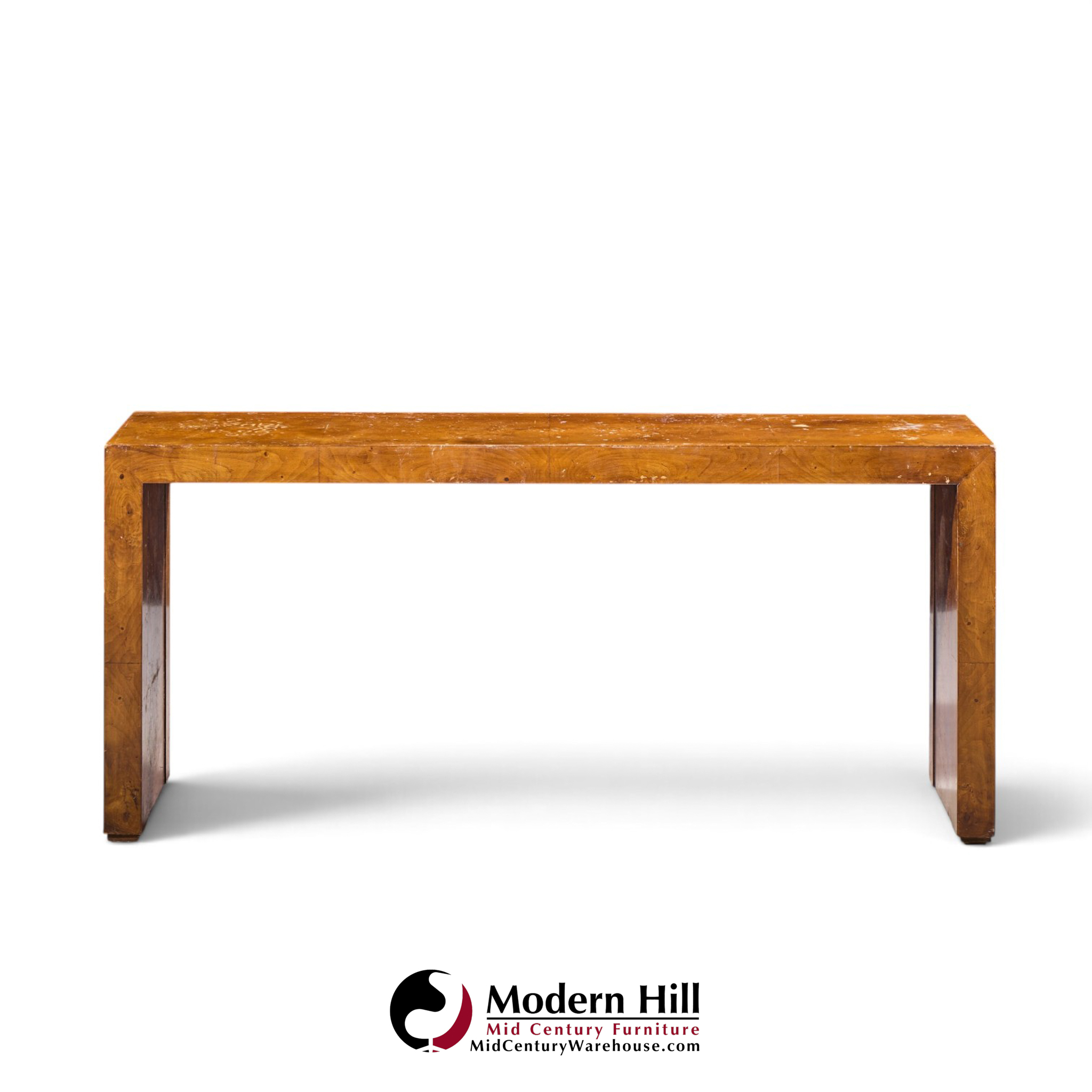 milo baughman style mid century burlwood console table