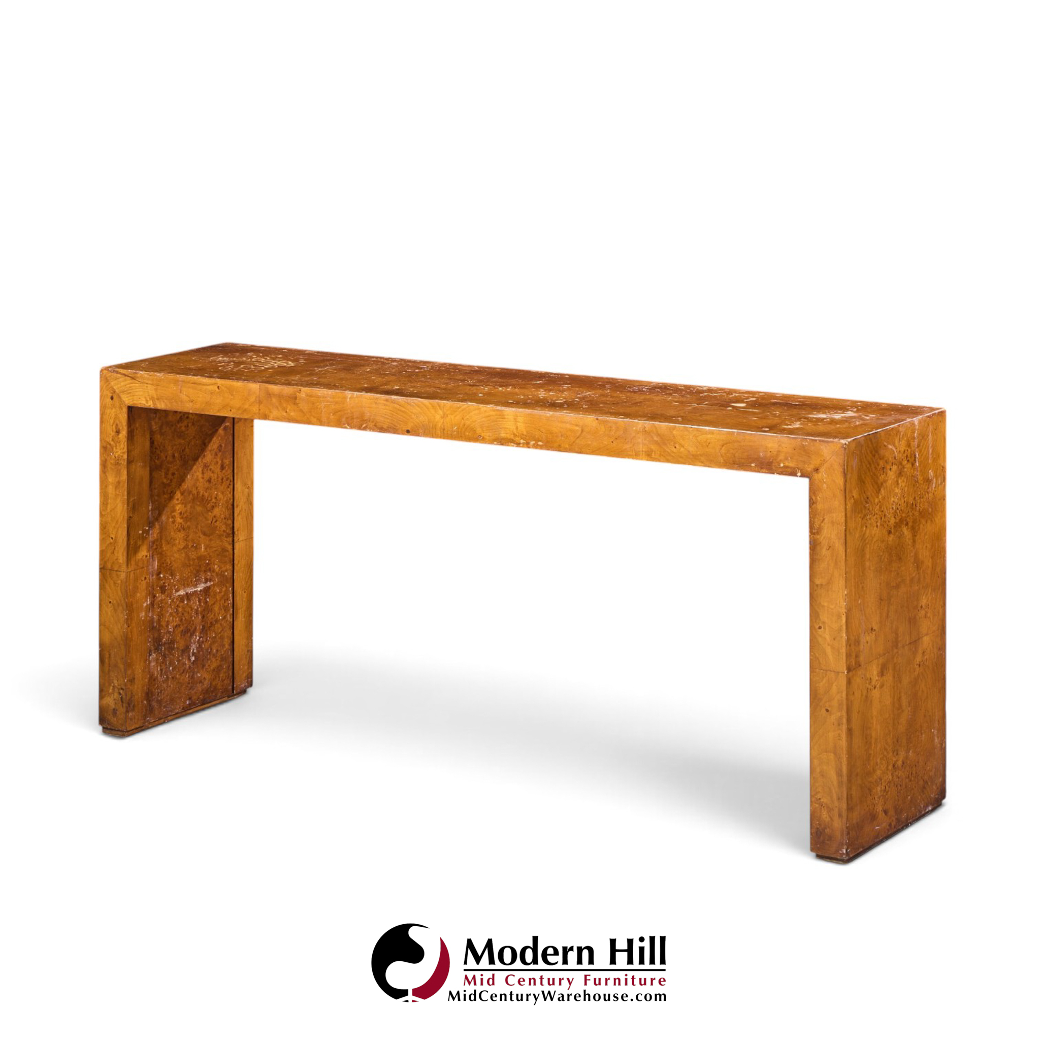 milo baughman style mid century burlwood console table