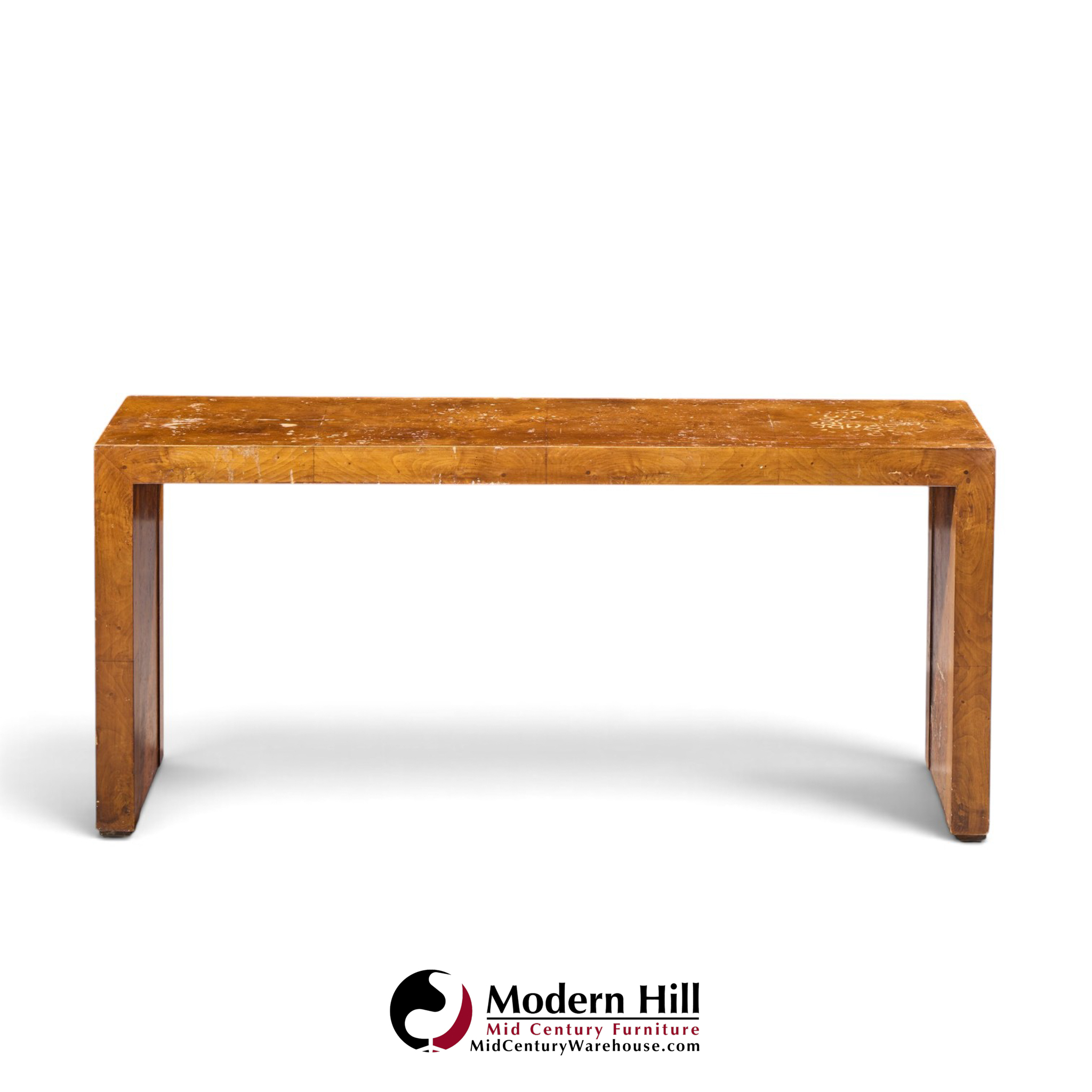 milo baughman style mid century burlwood console table