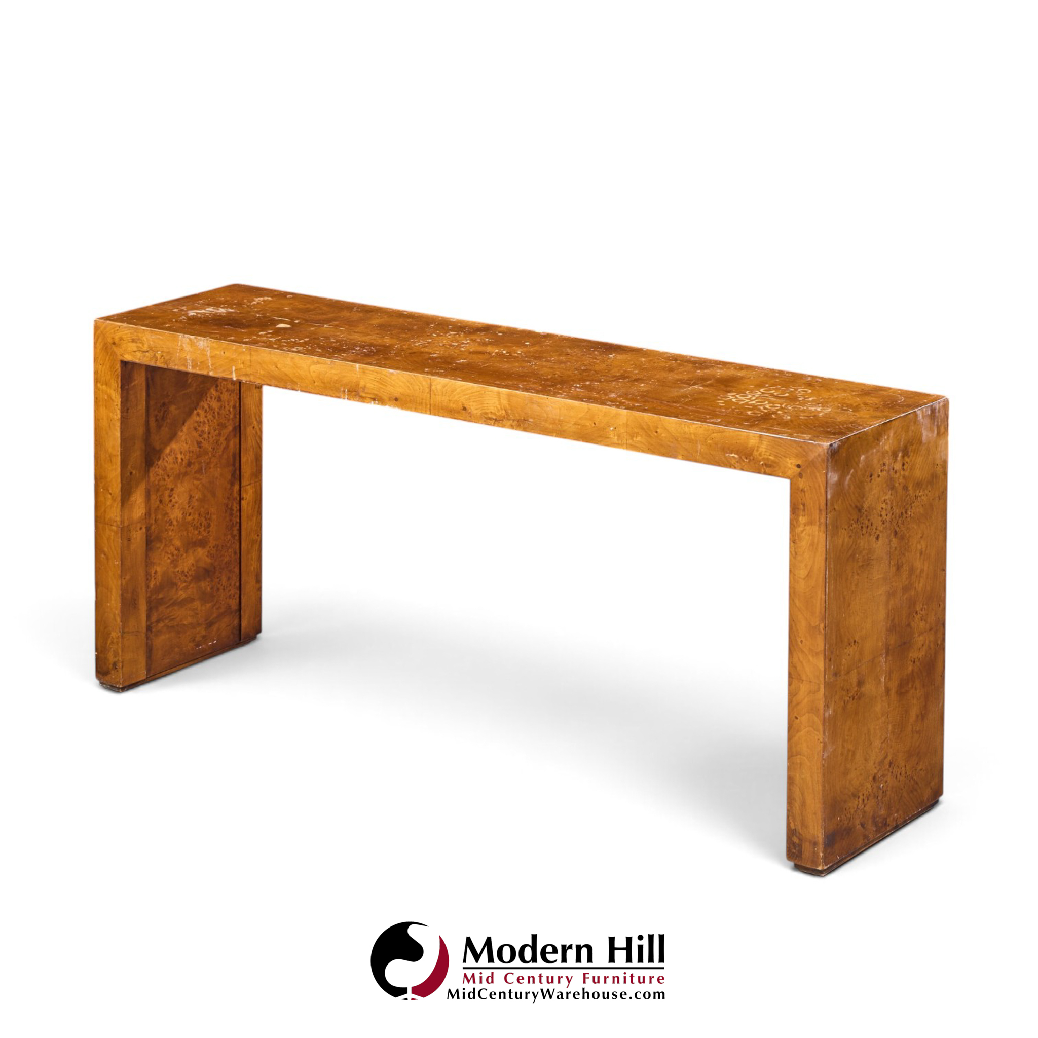 milo baughman style mid century burlwood console table
