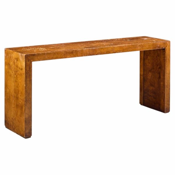 milo baughman style mid century burlwood console table