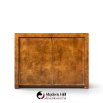 milo baughman style mid century burlwood and brass credenza with hutch
