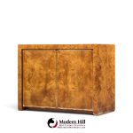 milo baughman style mid century burlwood and brass credenza with hutch