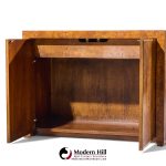 milo baughman style mid century burlwood and brass credenza with hutch