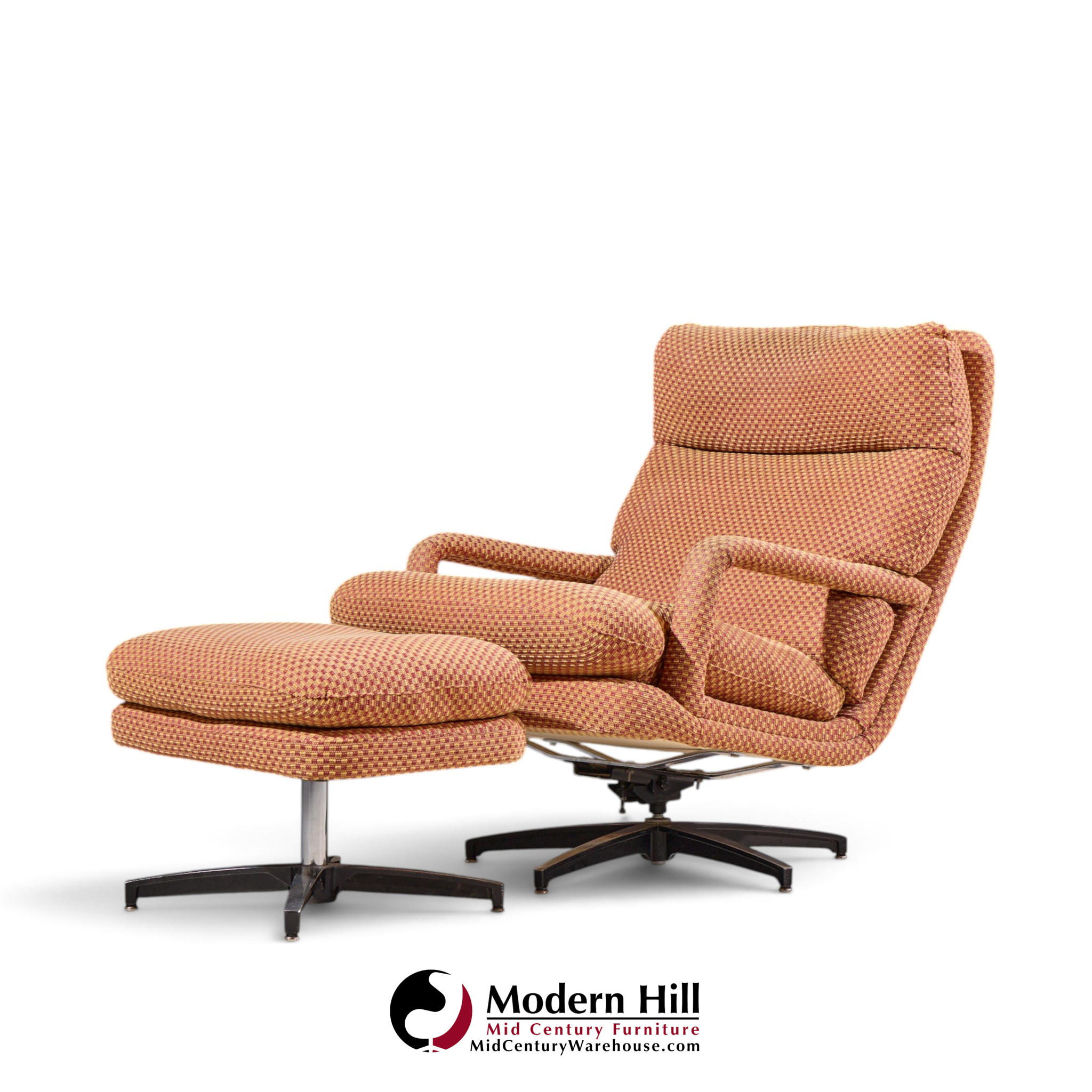 milo baughman for directional mid century swivel lounge chair with ottoman