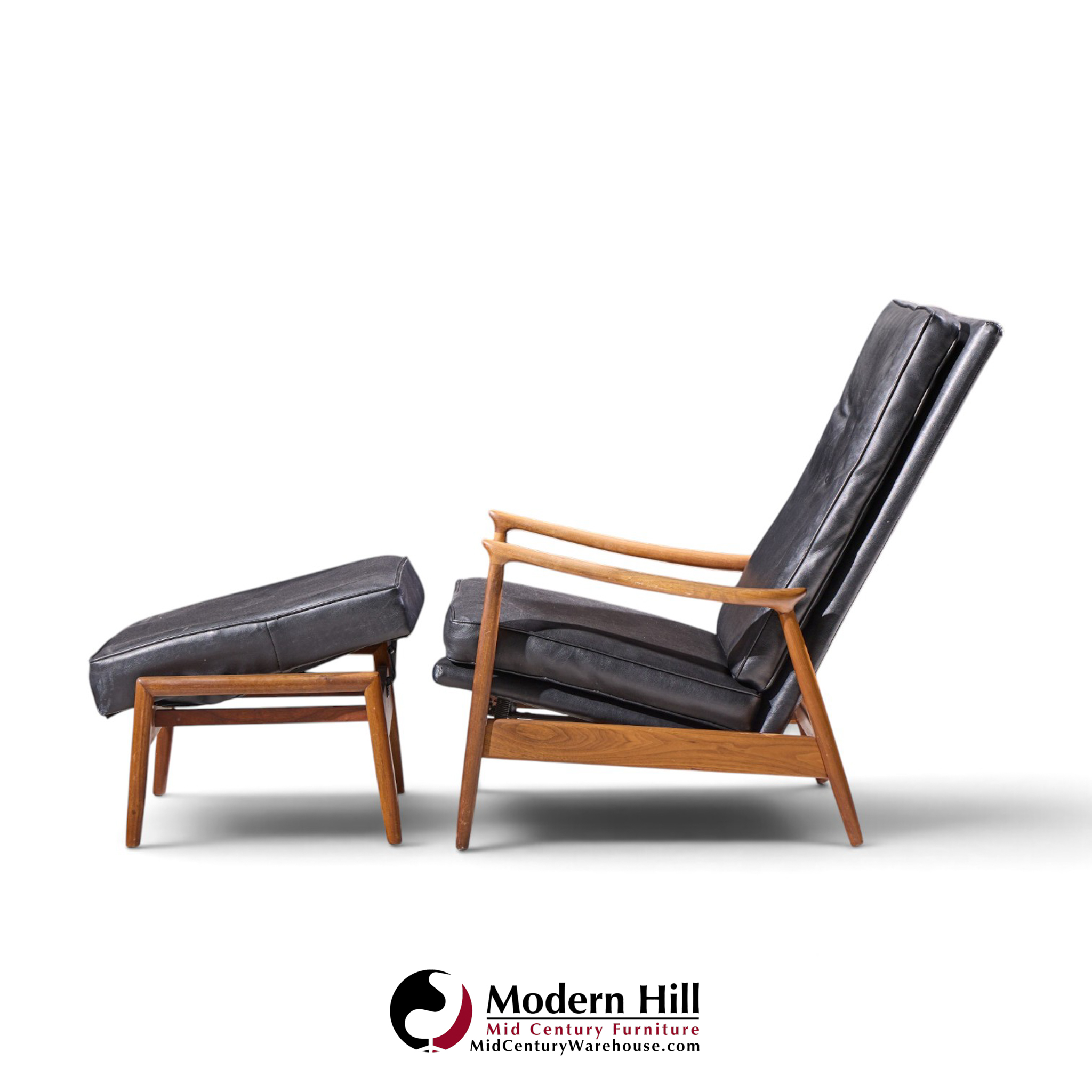 milo baughman for james inc. mid century reclining lounge chair with ottoman