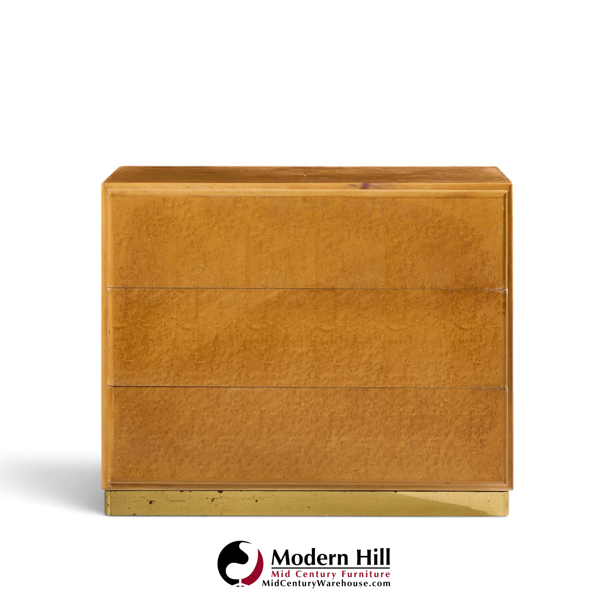 milo baughman for thayer coggin mid century birdseye maple and brass chest of drawers dresser