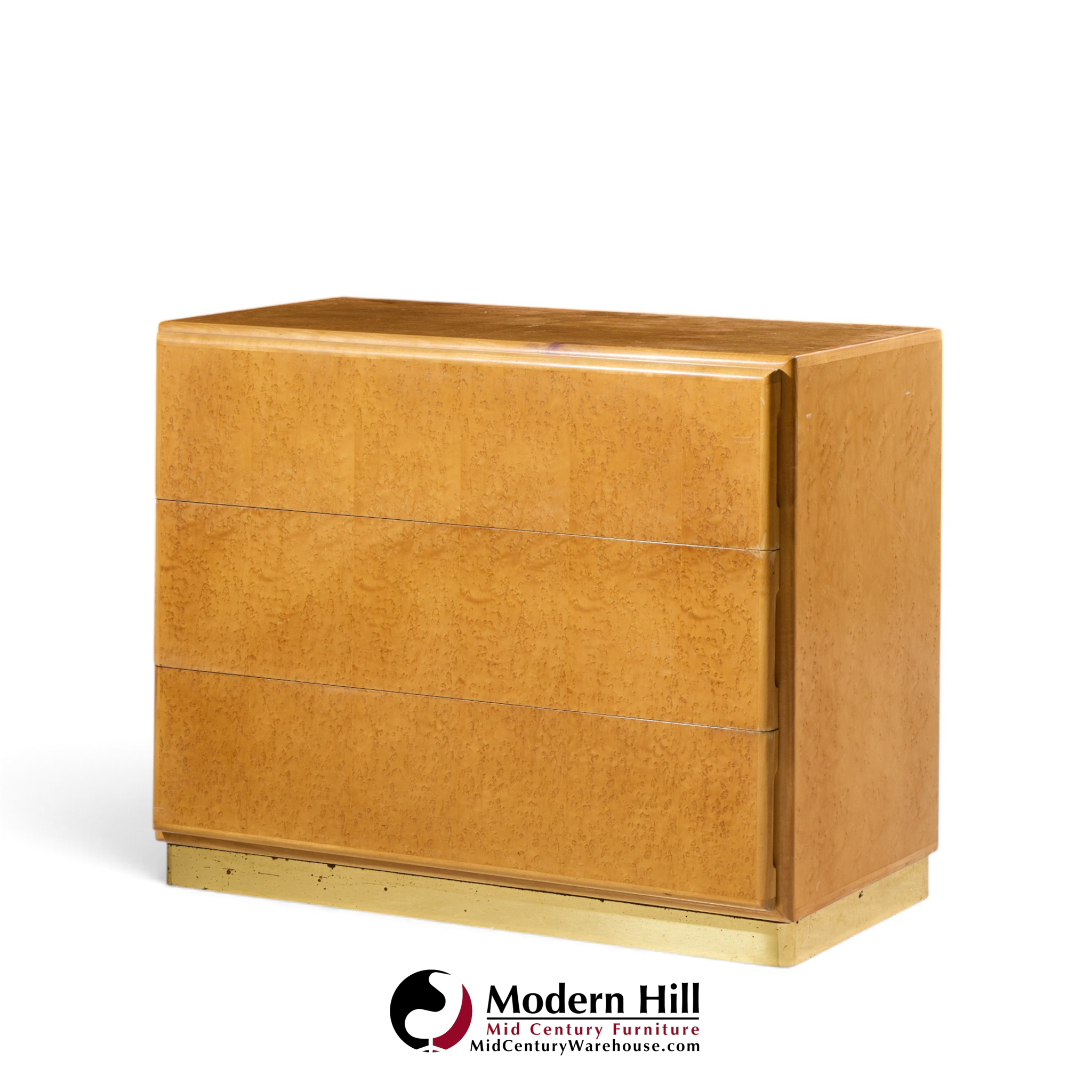milo baughman for thayer coggin mid century birdseye maple and brass chest of drawers dresser