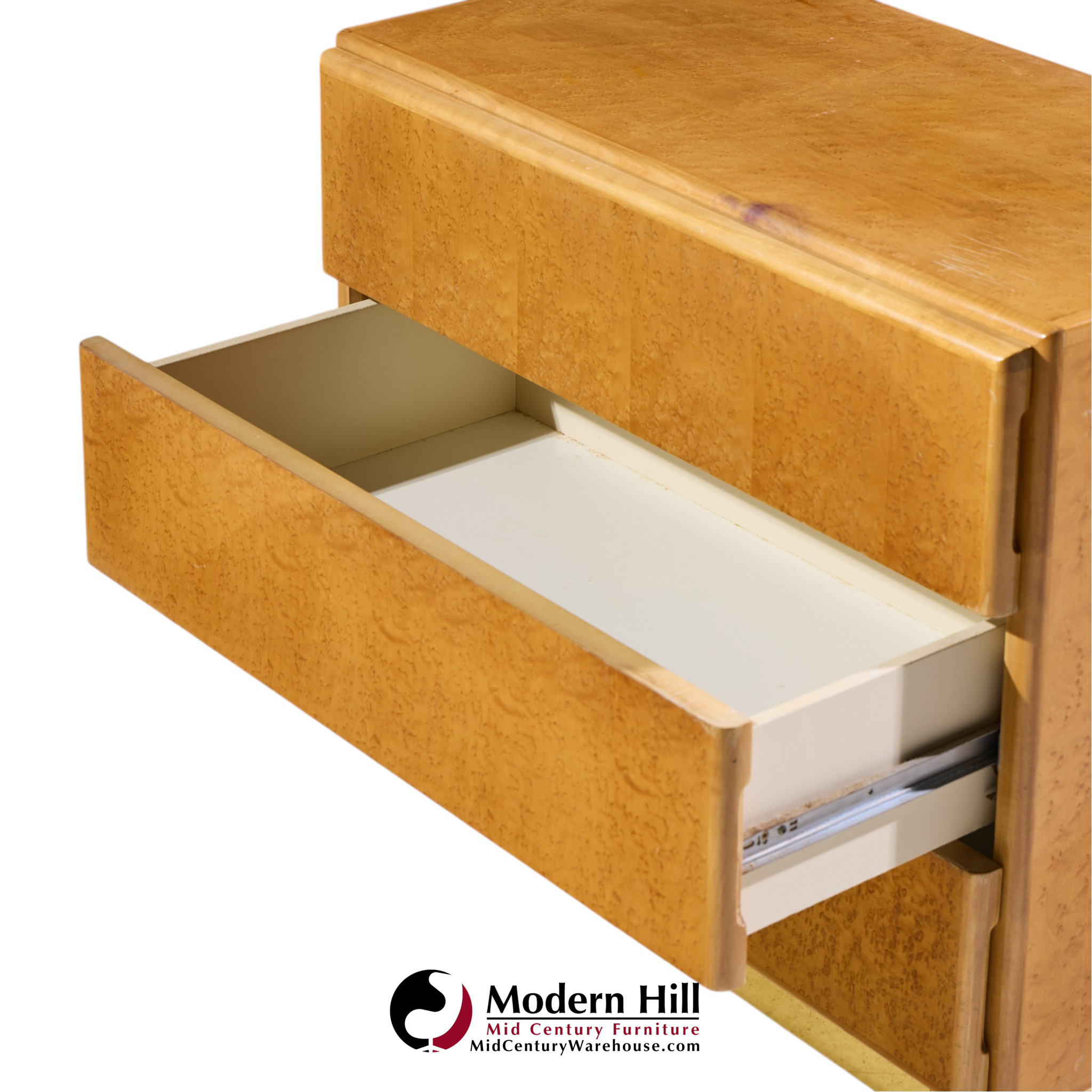 milo baughman for thayer coggin mid century birdseye maple and brass chest of drawers dresser