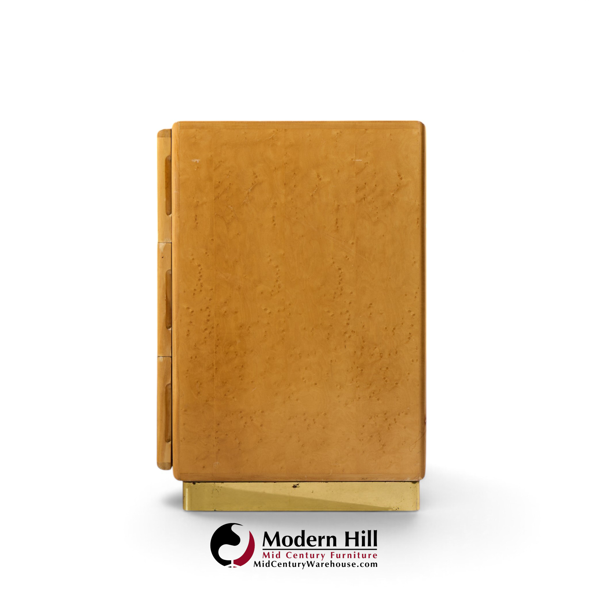 milo baughman for thayer coggin mid century birdseye maple and brass chest of drawers dresser
