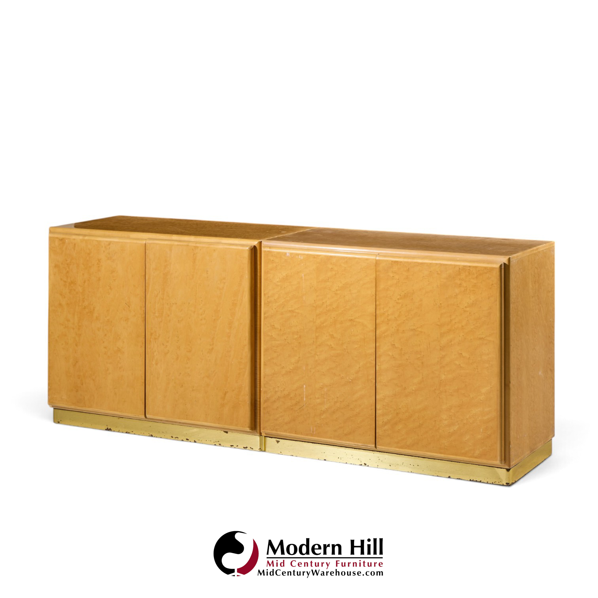 milo baughman for thayer coggin mid century birdseye maple and brass credenza